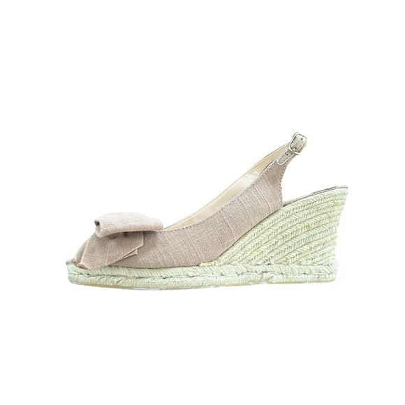 Talbots Collection Linen Bow Wedge Espadrille Sandal Peep Toe Slingback Shoe 8.5 - Picture 1 of 9